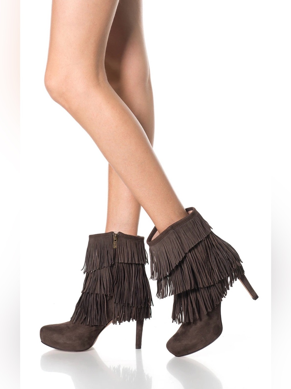 Stuart Weitzman Brown Suede Fringe Ankle Boots Size 8.5